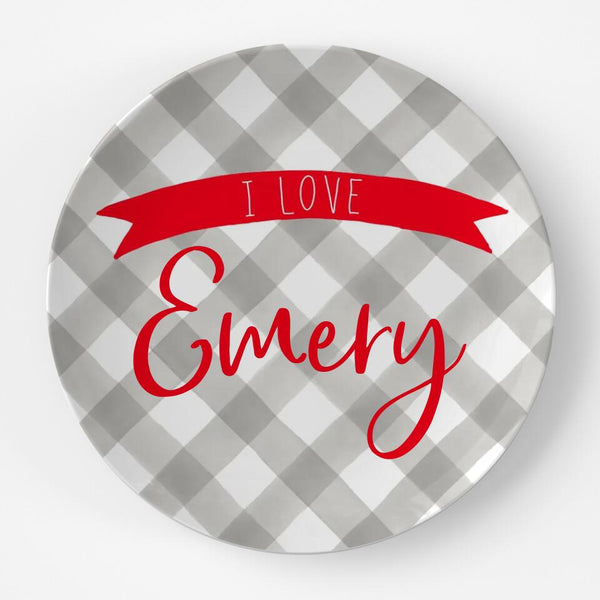 Valentine Grey Gingham | Plate | Valentines Day | Gift Idea | Personalized | Dishwasher Safe | Oven Safe | Microwave Safe | DecoWare™