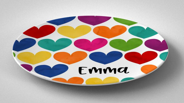 Valentine Rainbow Hearts | Plate | Valentines Day | Gift Idea | Personalized | Dishwasher Safe | Oven Safe | Microwave Safe | DecoWare™