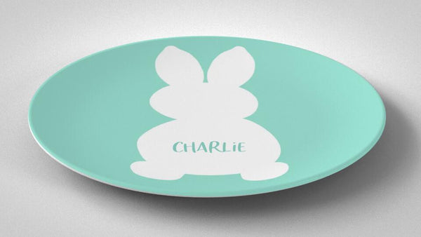 Easter Bunny Silhouette 2 Blue | Plate | Easter | Gift Idea | Personalized | Dishwasher Safe | Oven Safe | Microwave Safe | DecoWare™