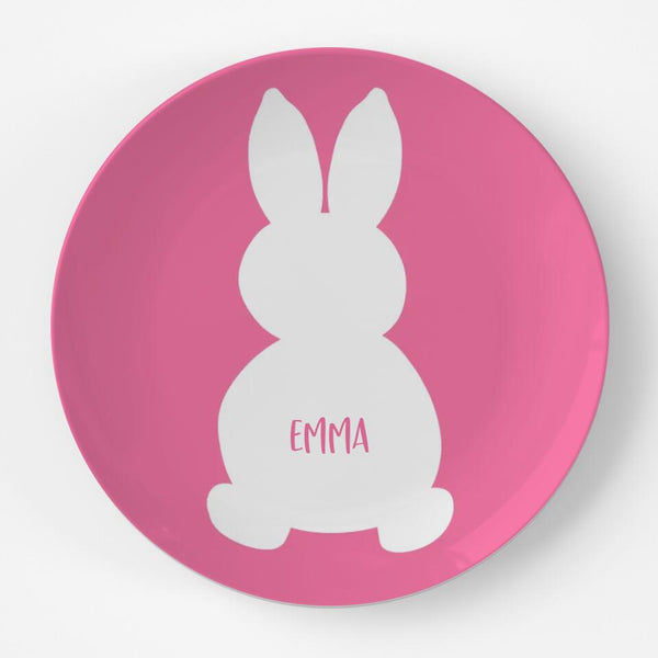 Easter Bunny Silhouette 2 Pink | Plate | Easter | Gift Idea | Personalized | Dishwasher Safe | Oven Safe | Microwave Safe | DecoWare™