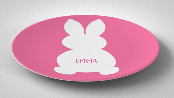 Easter Bunny Silhouette 2 Pink | Plate | Easter | Gift Idea | Personalized | Dishwasher Safe | Oven Safe | Microwave Safe | DecoWare™