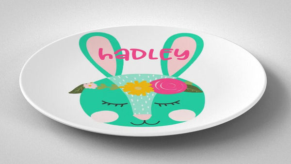 Easter Bunny Floral Crown | Plate | Easter | Gift Idea | Personalized | Dishwasher Safe | Oven Safe | Microwave Safe | DecoWare™