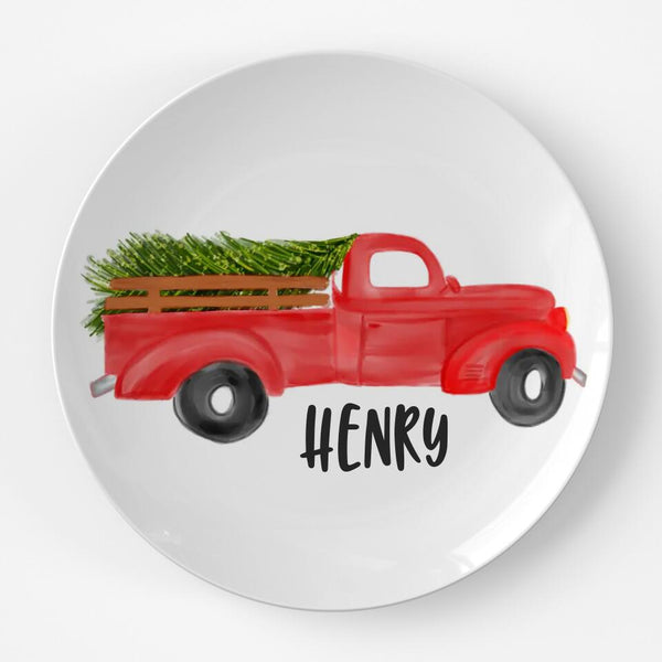 Christmas Watercolor Truck | Plate | Christmas | Gift Idea | Personalized | Dishwasher Safe | Oven Safe | Microwave Safe | DecoWare™