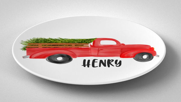 Christmas Watercolor Truck | Plate | Christmas | Gift Idea | Personalized | Dishwasher Safe | Oven Safe | Microwave Safe | DecoWare™