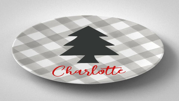 Christmas Tree Plaid | Plate | Christmas | Gift Idea | Personalized | Dishwasher Safe | Oven Safe | Microwave Safe | DecoWare™