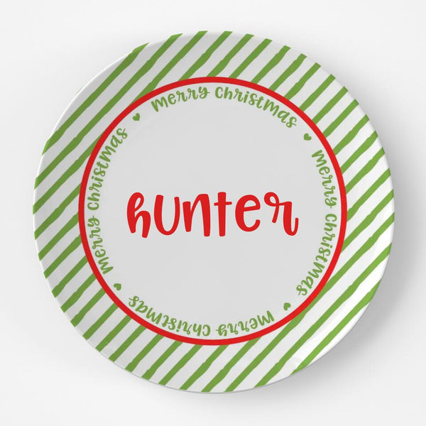 Merry Christmas Stripe | Plate | Christmas | Gift Idea | Personalized | Dishwasher Safe | Oven Safe | Microwave Safe | DecoWare™