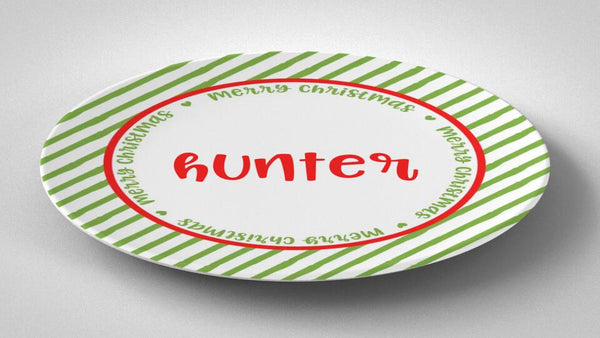 Merry Christmas Stripe | Plate | Christmas | Gift Idea | Personalized | Dishwasher Safe | Oven Safe | Microwave Safe | DecoWare™