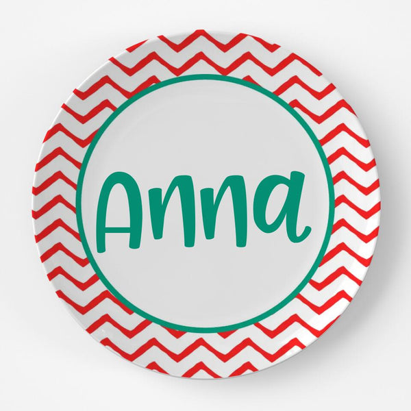 Red Chevron | Plate | Christmas | Gift Idea | Personalized | Dishwasher Safe | Oven Safe | Microwave Safe | DecoWare™