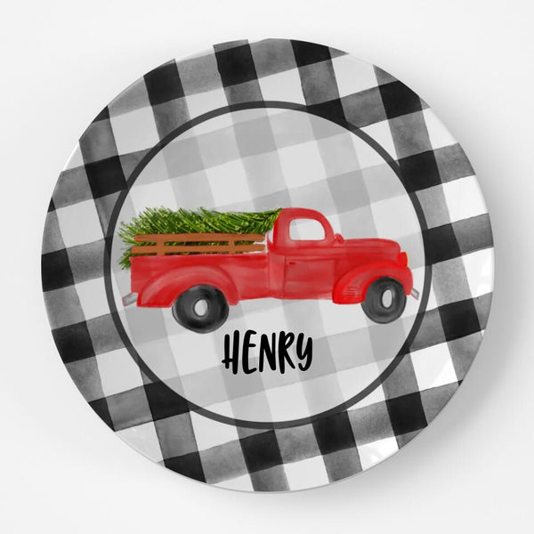 Buffalo Plaid Truck | Plate | Christmas | Gift Idea | Personalized | Dishwasher Safe | Oven Safe | Microwave Safe | DecoWare™