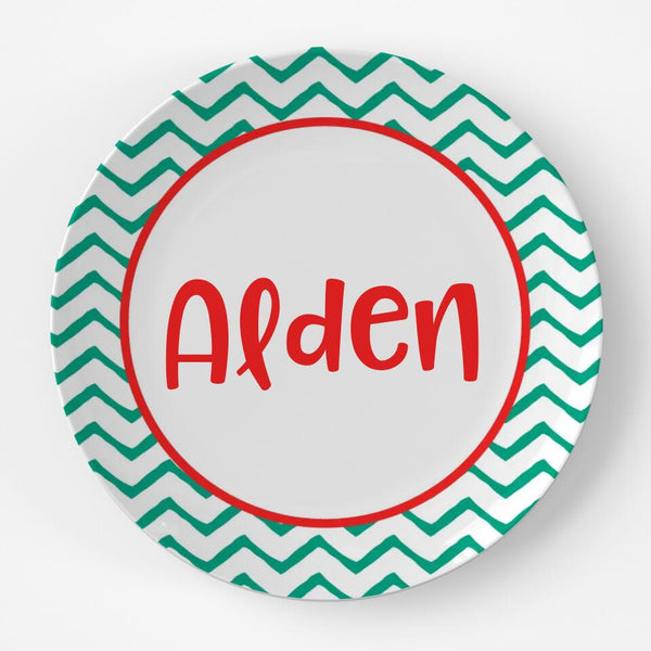 Blue Chevron | Plate | Christmas | Gift Idea | Personalized | Dishwasher Safe | Oven Safe | Microwave Safe | DecoWare™