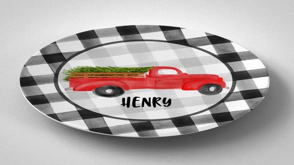 Buffalo Plaid Truck | Plate | Christmas | Gift Idea | Personalized | Dishwasher Safe | Oven Safe | Microwave Safe | DecoWare™