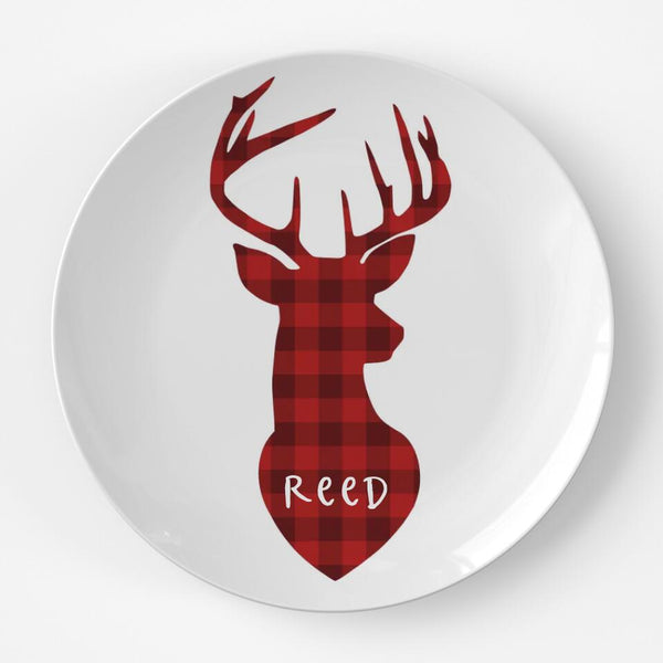 Deer Buffalo Plaid | Plate | Christmas | Gift Idea | Personalized | Dishwasher Safe | Oven Safe | Microwave Safe | DecoWare™