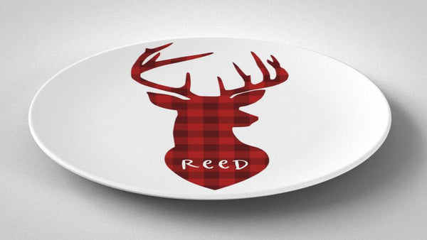 Deer Buffalo Plaid | Plate | Christmas | Gift Idea | Personalized | Dishwasher Safe | Oven Safe | Microwave Safe | DecoWare™