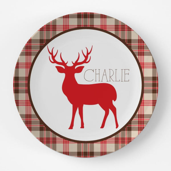 Deer Plaid | Plate | Christmas | Gift Idea | Personalized | Dishwasher Safe | Oven Safe | Microwave Safe | DecoWare™