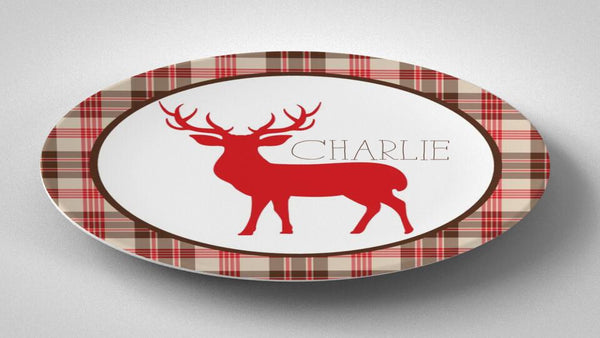 Deer Plaid | Plate | Christmas | Gift Idea | Personalized | Dishwasher Safe | Oven Safe | Microwave Safe | DecoWare™