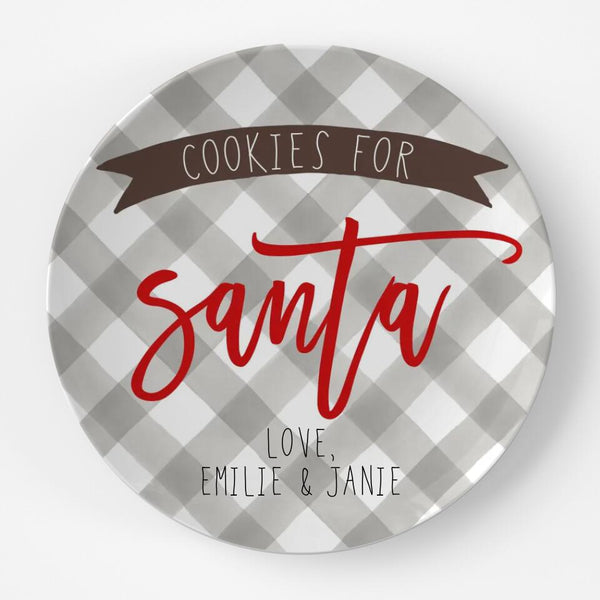 Cookies for Santa Gingham | Plate | Christmas | Gift Idea | Personalized | Dishwasher Safe | Oven Safe | Microwave Safe | DecoWare™