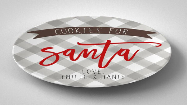 Cookies for Santa Gingham | Plate | Christmas | Gift Idea | Personalized | Dishwasher Safe | Oven Safe | Microwave Safe | DecoWare™