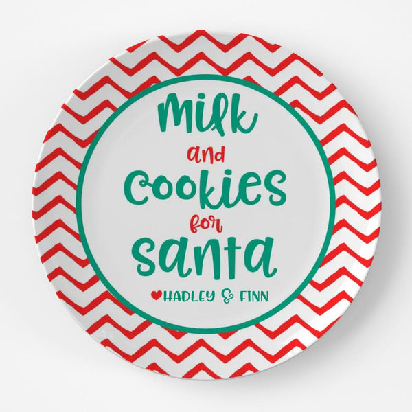 Milk and Cookies Chevron | Plate | Christmas | Gift Idea | Personalized | Dishwasher Safe | Oven Safe | Microwave Safe | DecoWare™