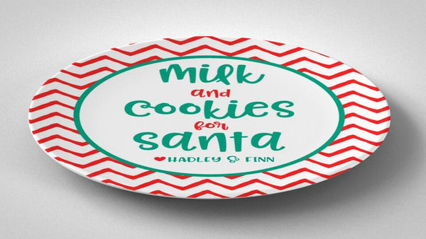 Milk and Cookies Chevron | Plate | Christmas | Gift Idea | Personalized | Dishwasher Safe | Oven Safe | Microwave Safe | DecoWare™