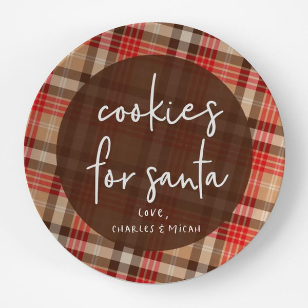 Cookies for Santa Brown Plaid | Plate | Christmas | Gift Idea | Personalized | Dishwasher Safe | Oven Safe | Microwave Safe | DecoWare™