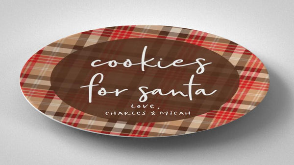 Cookies for Santa Brown Plaid | Plate | Christmas | Gift Idea | Personalized | Dishwasher Safe | Oven Safe | Microwave Safe | DecoWare™