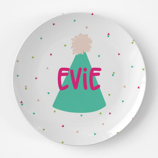 Birthday Hat Pink | Plate | Birthday | Gift Idea | Personalized | Dishwasher Safe | Oven Safe | Microwave Safe | DecoWare™