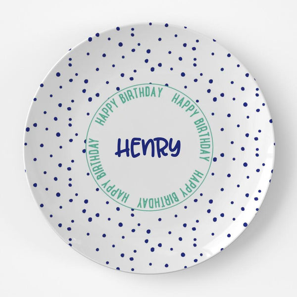 Birthday Dot Blue | Plate | Birthday | Gift Idea | Personalized | Dishwasher Safe | Oven Safe | Microwave Safe | DecoWare™