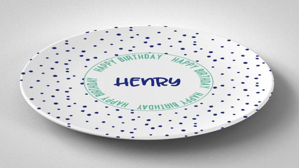 Birthday Dot Blue | Plate | Birthday | Gift Idea | Personalized | Dishwasher Safe | Oven Safe | Microwave Safe | DecoWare™