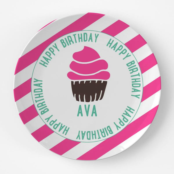 Happy Birthday Pink | Plate | Birthday | Gift Idea | Personalized | Dishwasher Safe | Oven Safe | Microwave Safe | DecoWare™