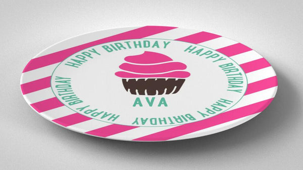 Happy Birthday Pink | Plate | Birthday | Gift Idea | Personalized | Dishwasher Safe | Oven Safe | Microwave Safe | DecoWare™