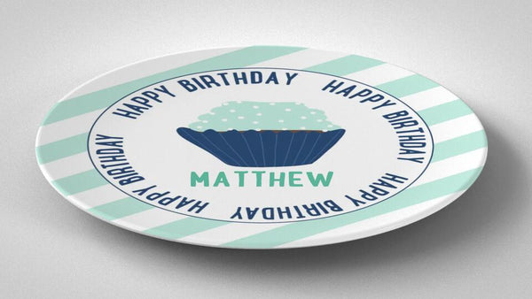 Happy Birthday Blue | Plate | Birthday | Gift Idea | Personalized | Dishwasher Safe | Oven Safe | Microwave Safe | DecoWare™