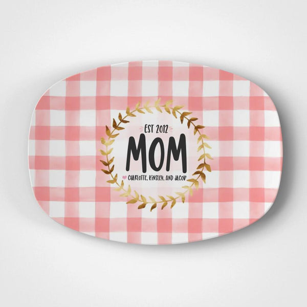 Mother Pink Gingham | Platter | Mothers Day | Personalized | Mom | Gift Idea | Microwave Safe | DecoWare™