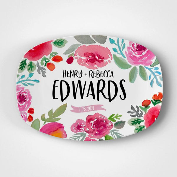 Floral Watercolor | Platter | Personalized | Wedding | Anniversary | Gift Idea | Microwave Safe | DecoWare™