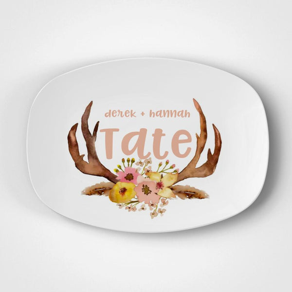 Deer Antlers | Platter | Personalized | Wedding | Anniversary | Gift Idea | Microwave Safe | DecoWare™