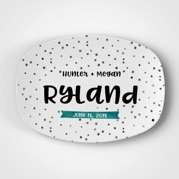 Black Dot Emerald Banner | Platter | Personalized | Wedding | Anniversary | Gift Idea | Microwave Safe | DecoWare™