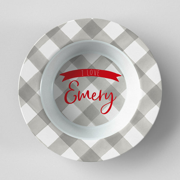 Valentine Grey Gingham Bowl